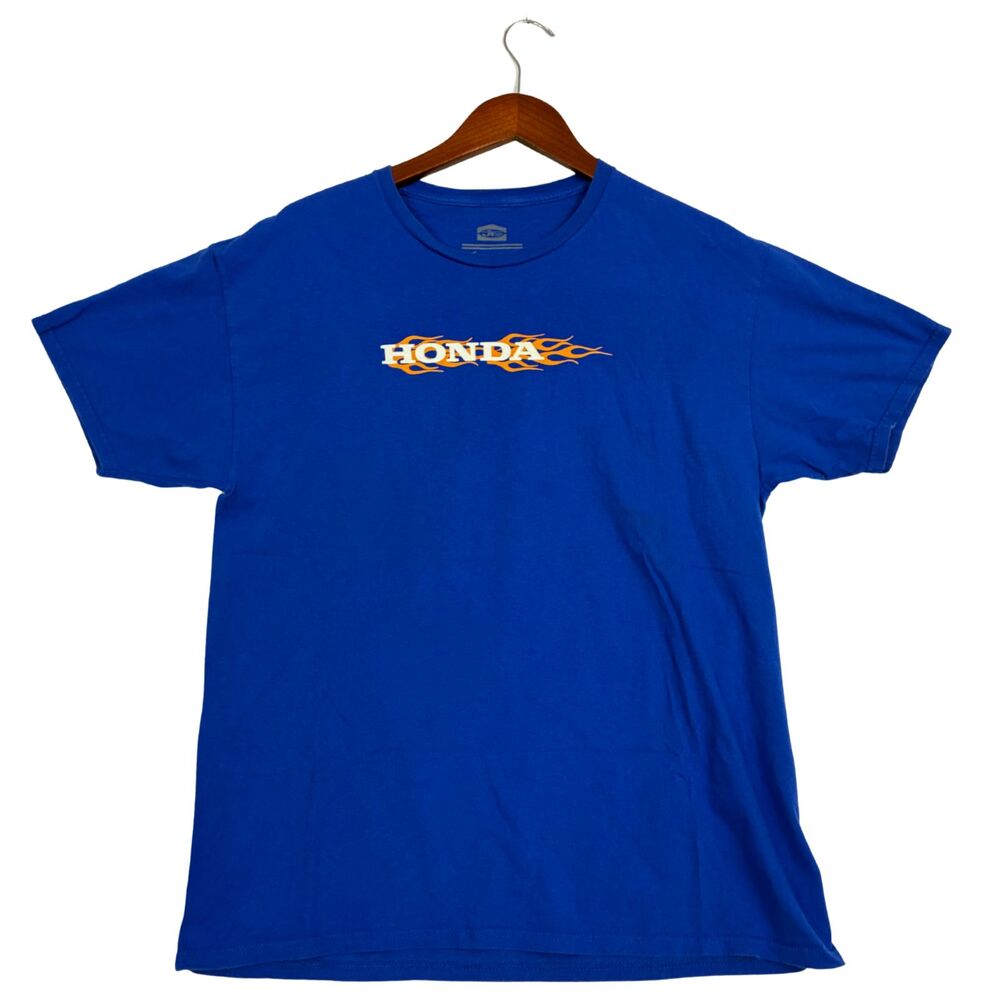 Honda Racing USA T Shirt Mens Large Blue JT Racing Flame Graphic Cotton Tee